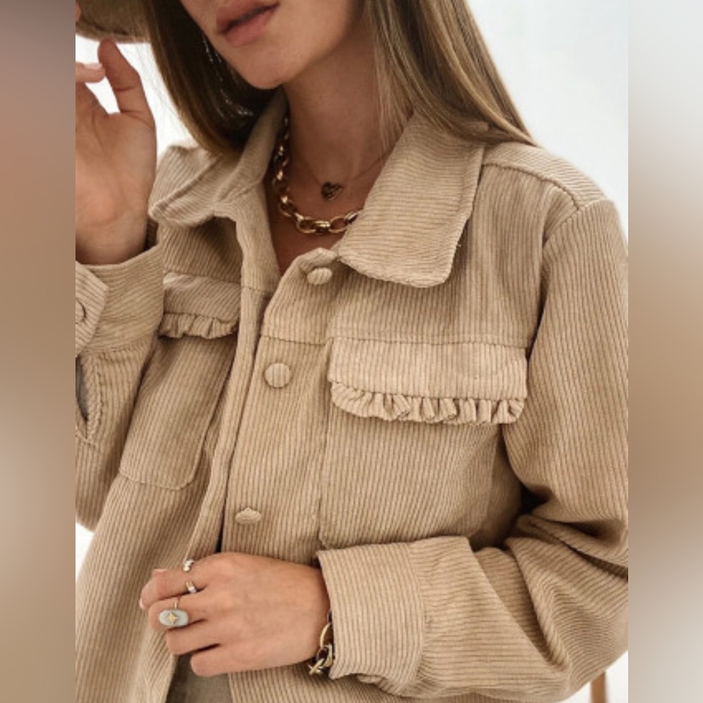 Jolie - ruffle pocket button up shacket